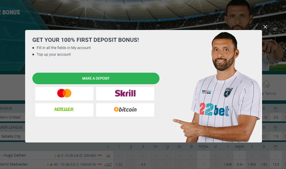 How to deposit on 22Bet