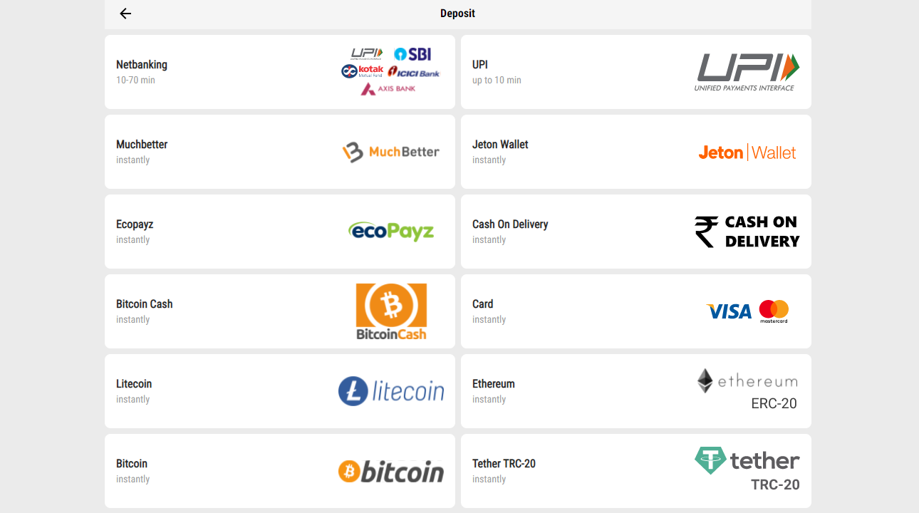 Payment methods: deposit and minimum withdrawal in parimatch